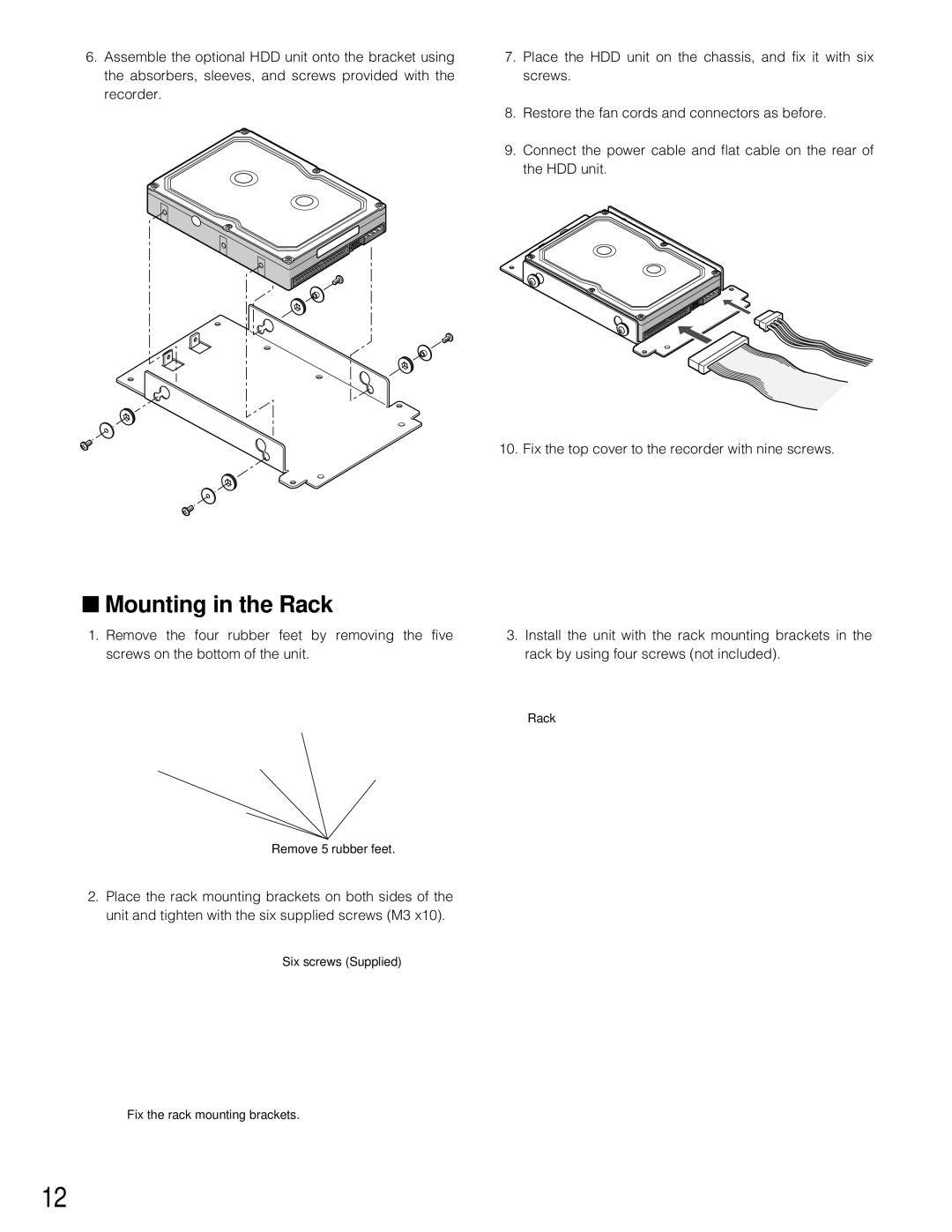 Panasonic WJ-HD200 manual Mounting in the Rack 