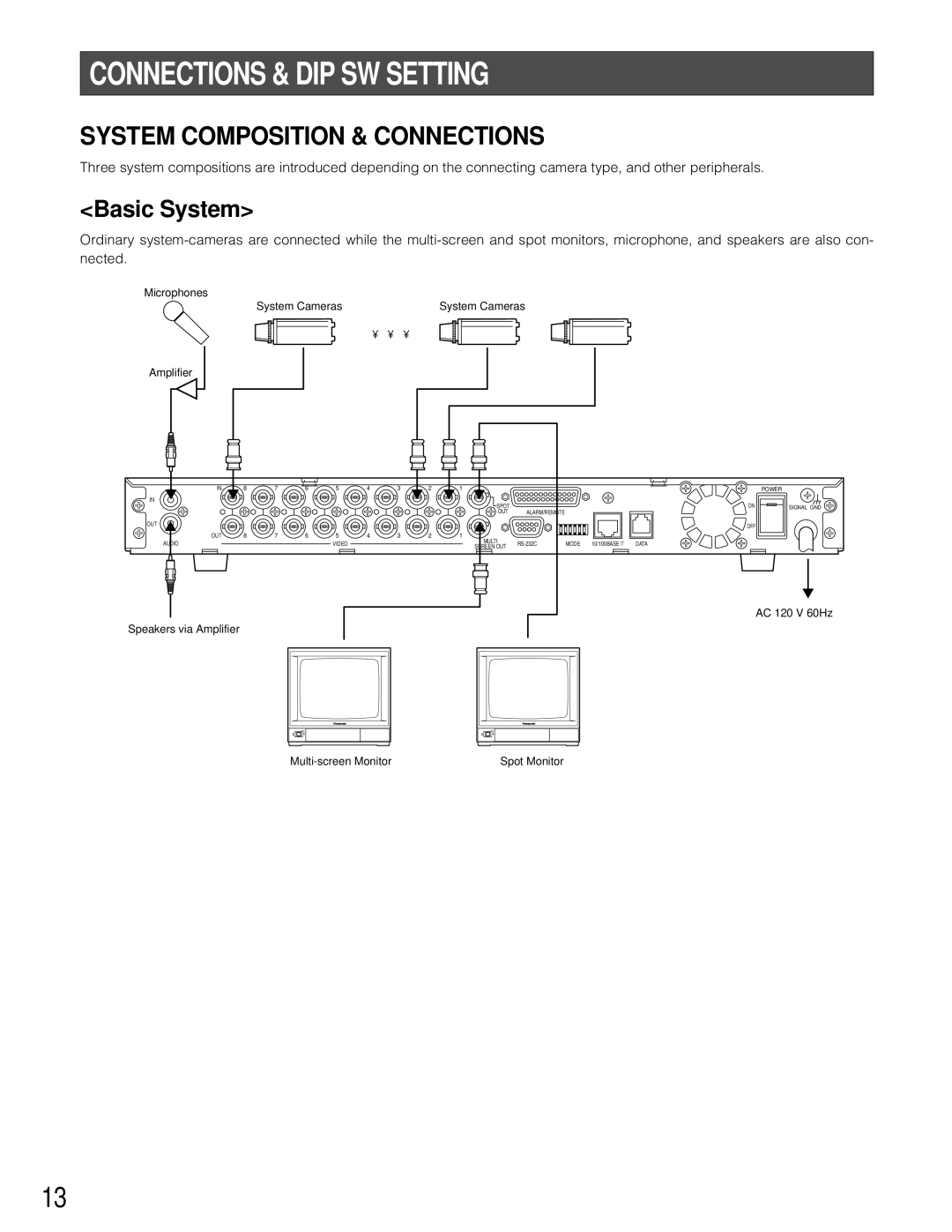 Panasonic WJ-HD200 manual Connections & DIP SW Setting, Basic System 