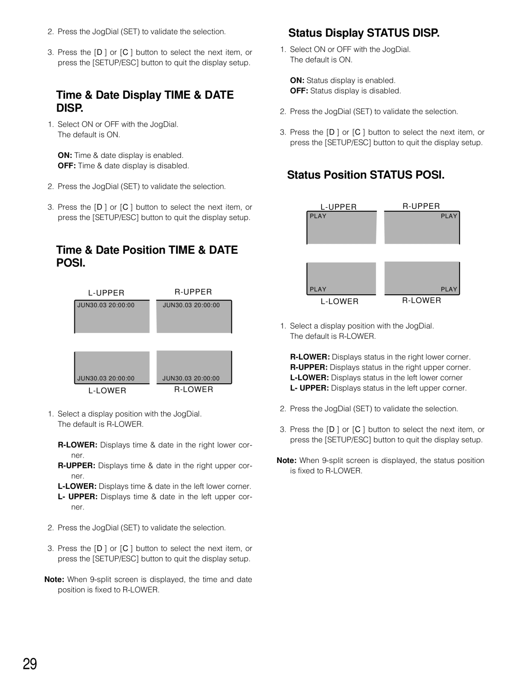 Panasonic WJ-HD200 manual Time & Date Display Time & Date Disp, Status Display Status Disp, Status Position Status Posi 