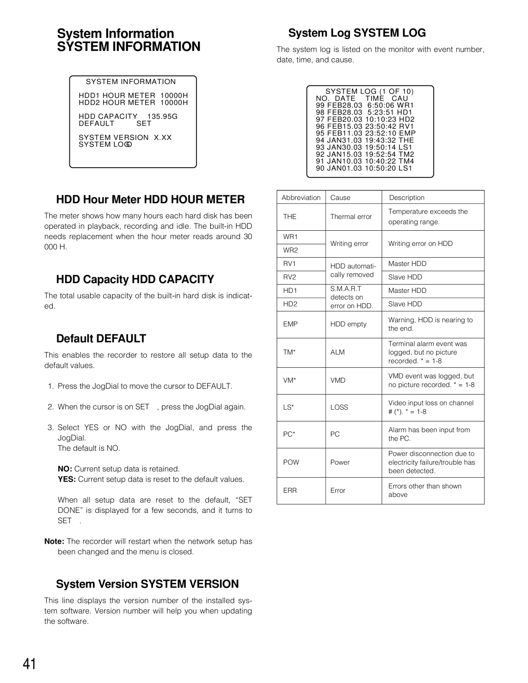 Panasonic WJ-HD200 manual System Information 