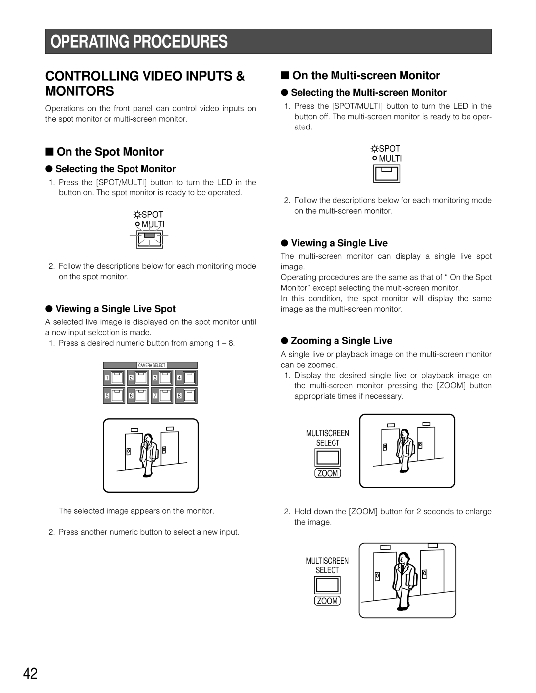 Panasonic WJ-HD200 manual Operating Procedures, Controlling Video Inputs & Monitors, On the Spot Monitor 