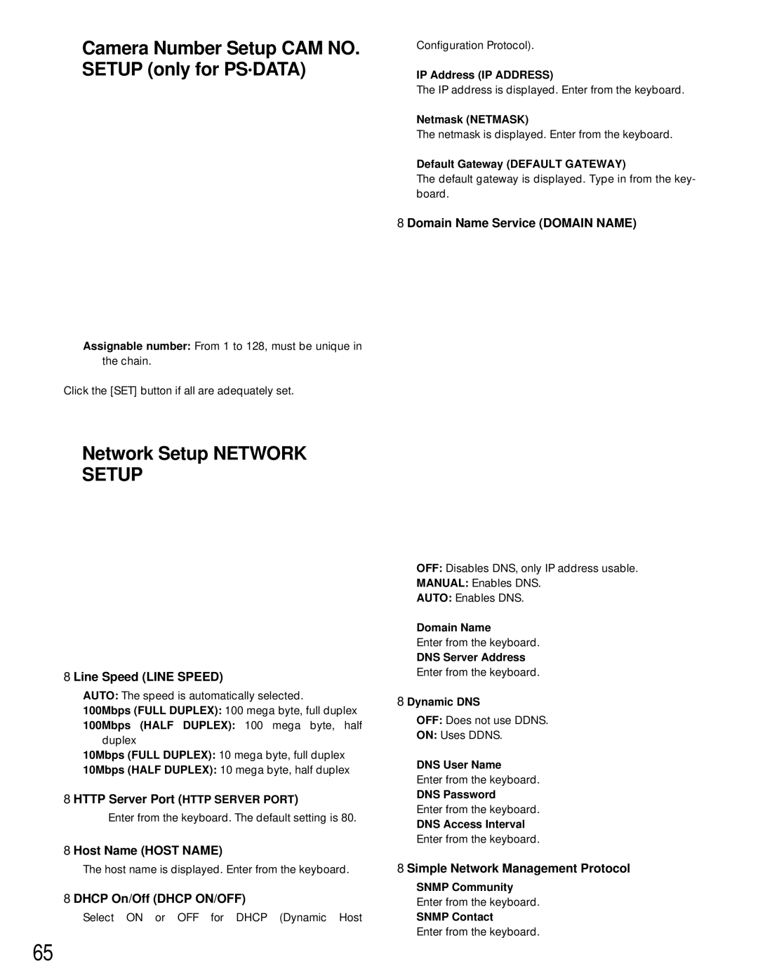 Panasonic WJ-HD200 manual Camera Number Setup CAM NO. Setup only for Psdata 