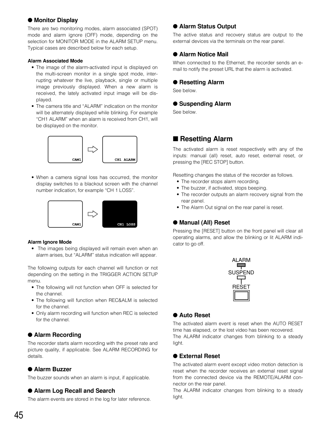 Panasonic WJ-HD200 manual Resetting Alarm 