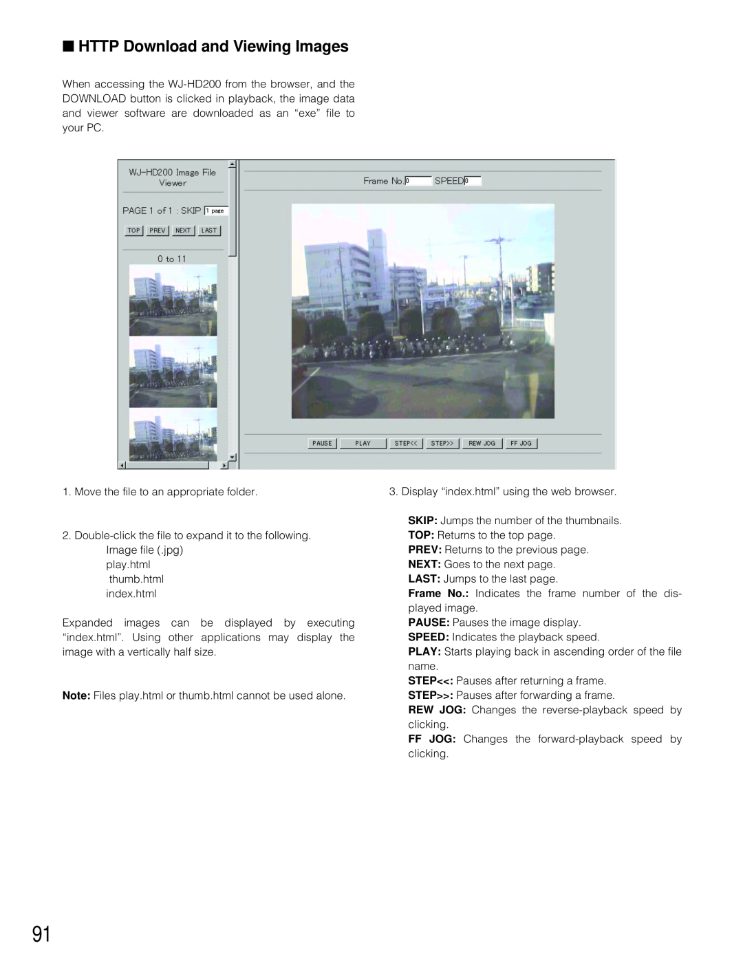Panasonic WJ-HD200 manual HTTP Download and Viewing Images 