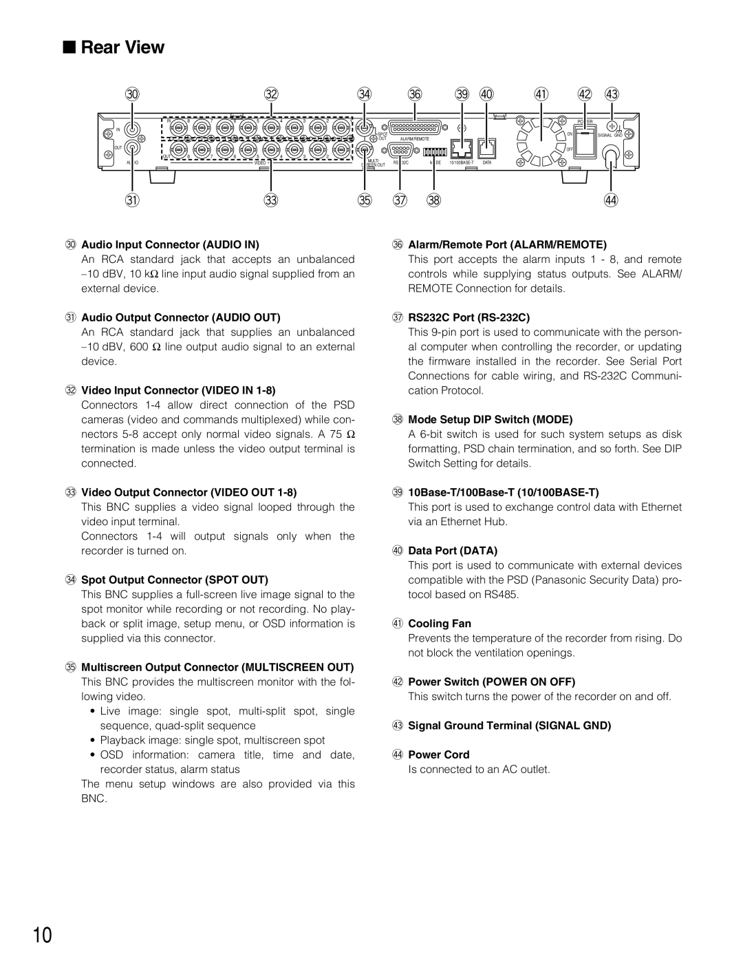 Panasonic WJ-HD220 manual Rear View 