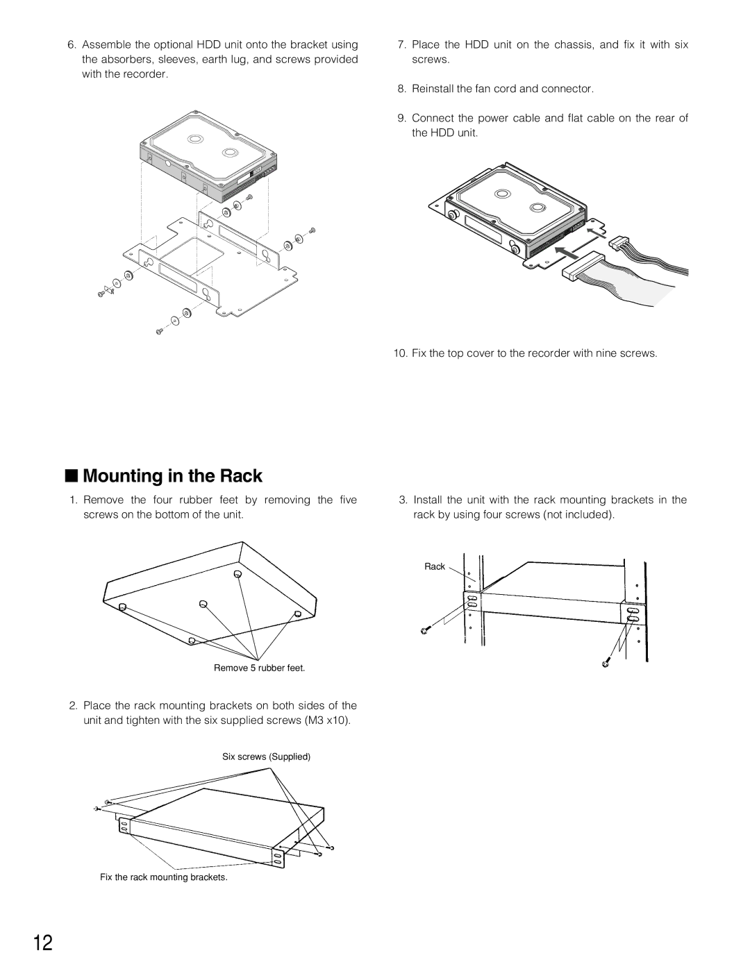 Panasonic WJ-HD220 manual Mounting in the Rack 