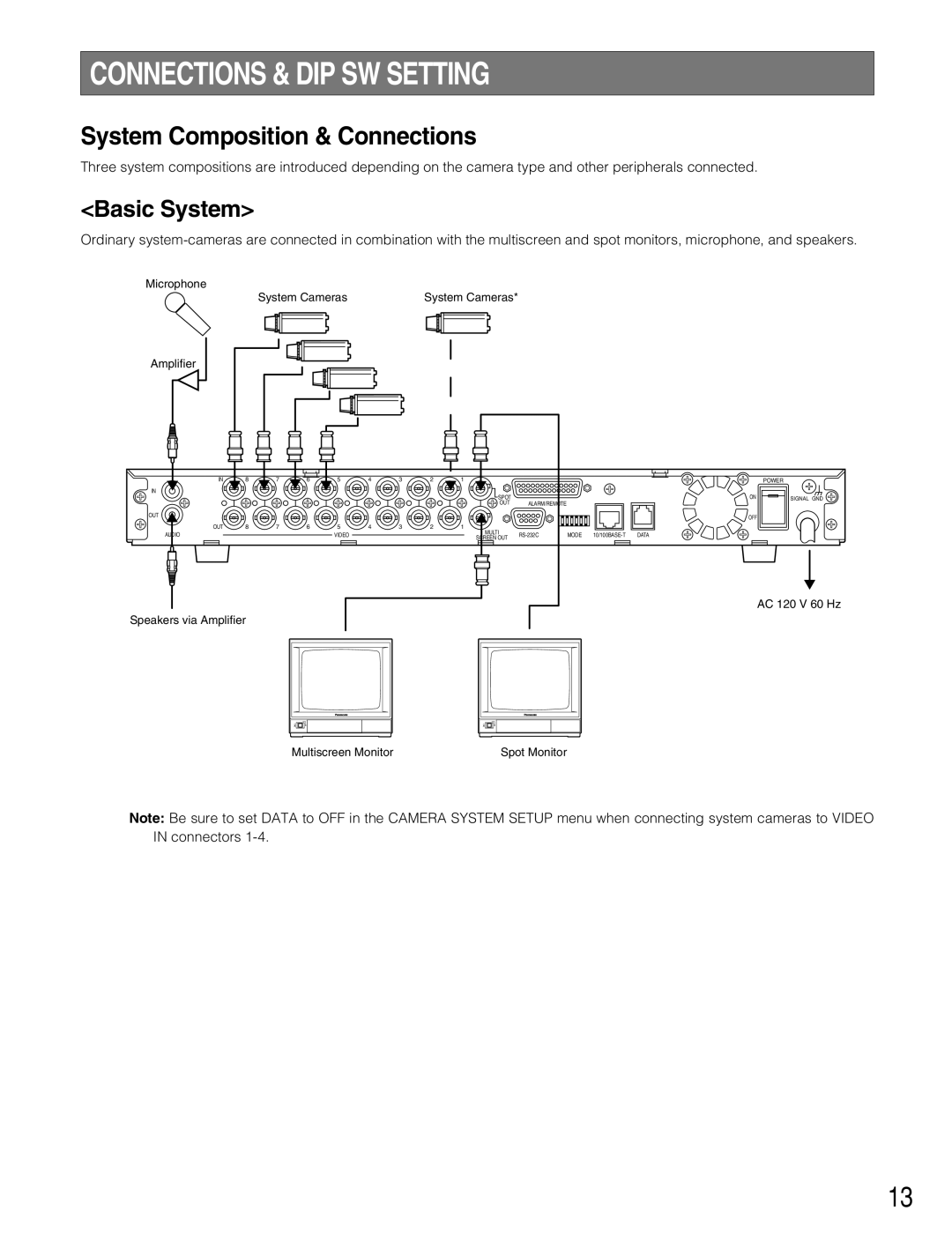 Panasonic WJ-HD220 manual Connections & DIP SW Setting, Basic System 