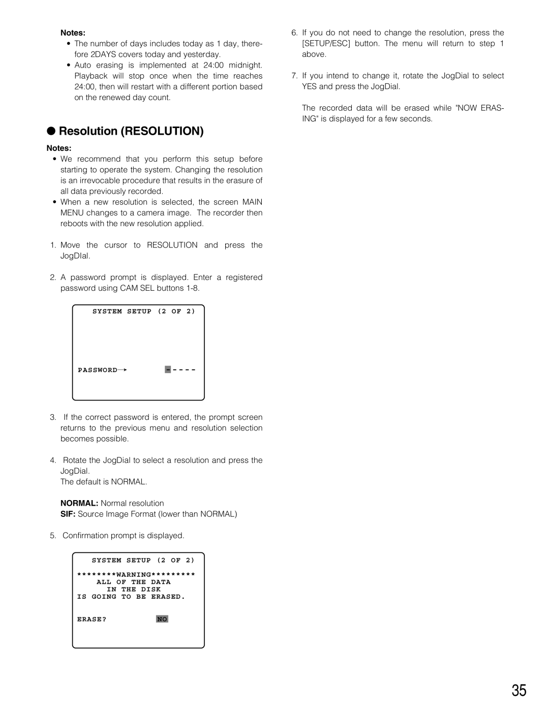 Panasonic WJ-HD220 manual Resolution Resolution 