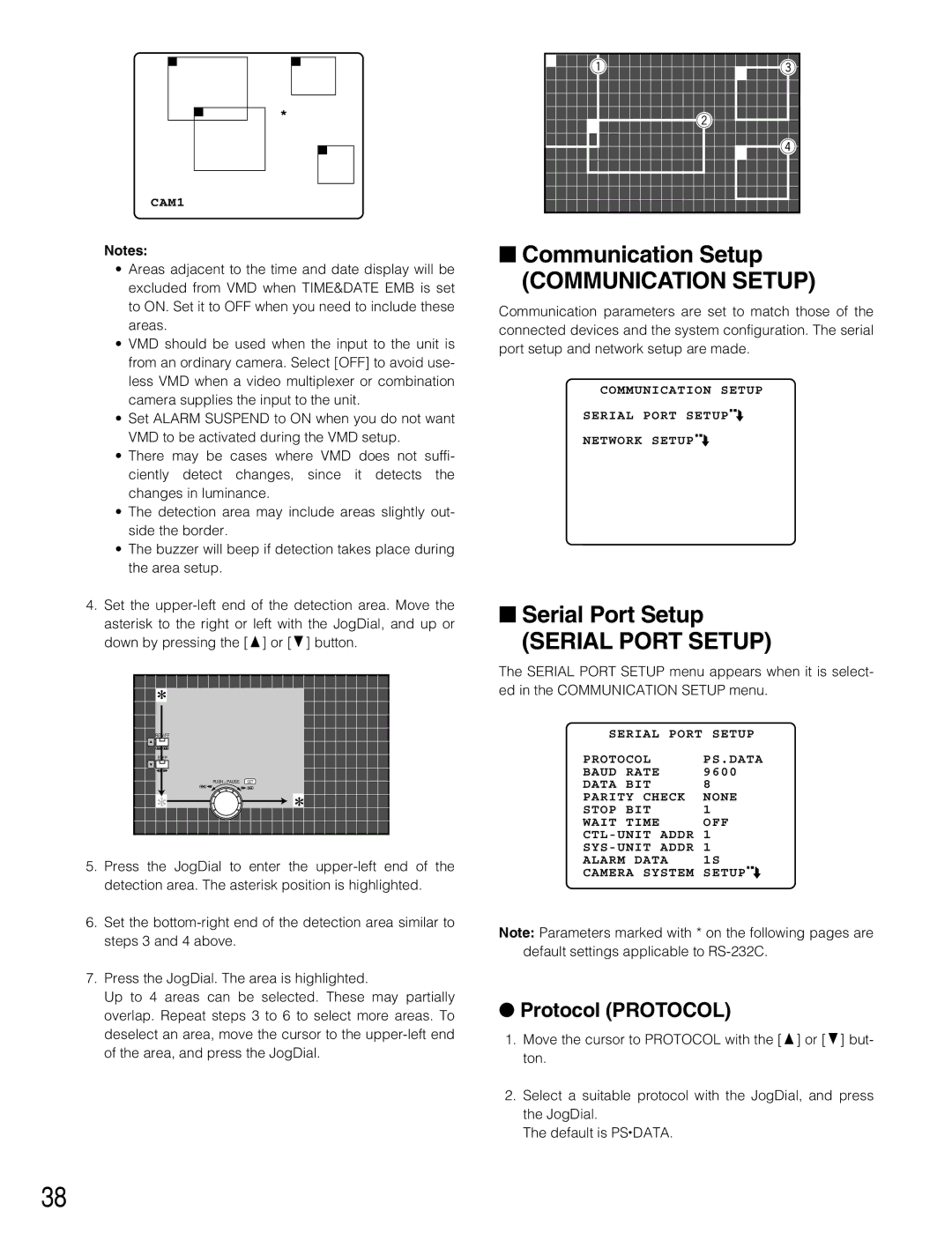 Panasonic WJ-HD220 manual Communication Setup, Serial Port Setup, Protocol Protocol 