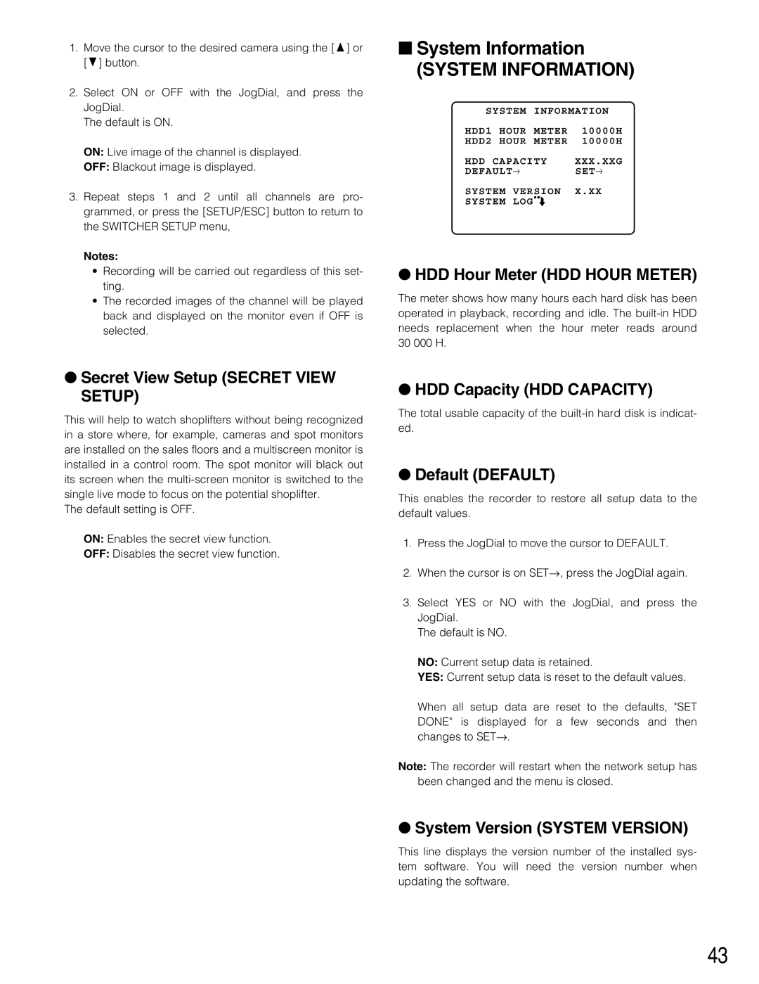 Panasonic WJ-HD220 manual System Information 