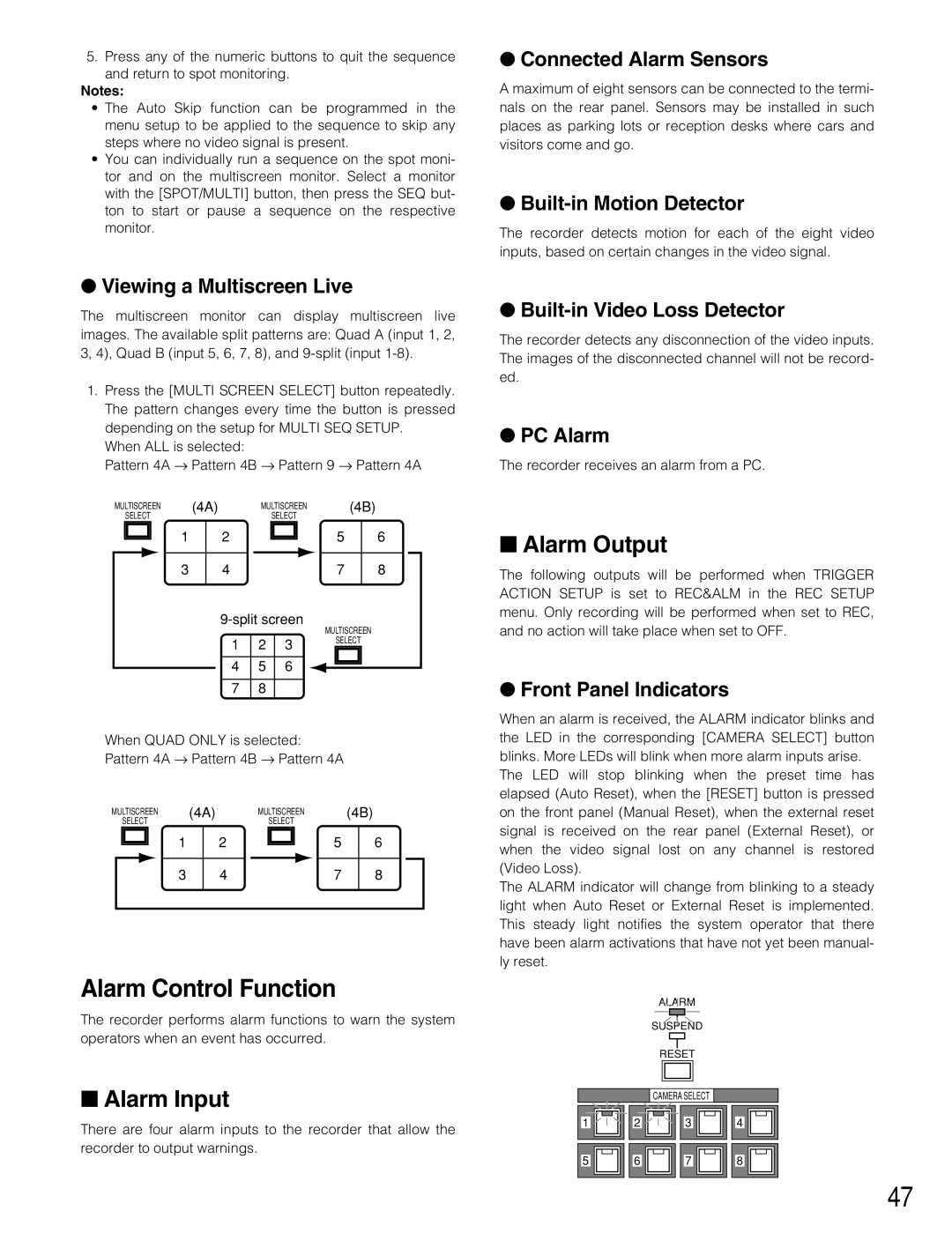 Panasonic WJ-HD220 manual Alarm Input, Alarm Output 