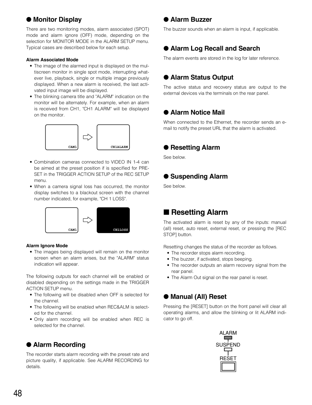 Panasonic WJ-HD220 manual Resetting Alarm 