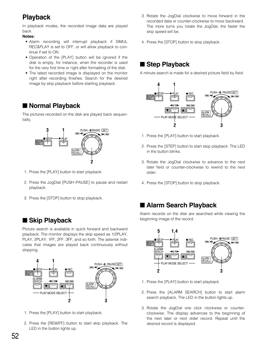 Panasonic WJ-HD220 manual Normal Playback, Skip Playback, Step Playback, Alarm Search Playback 