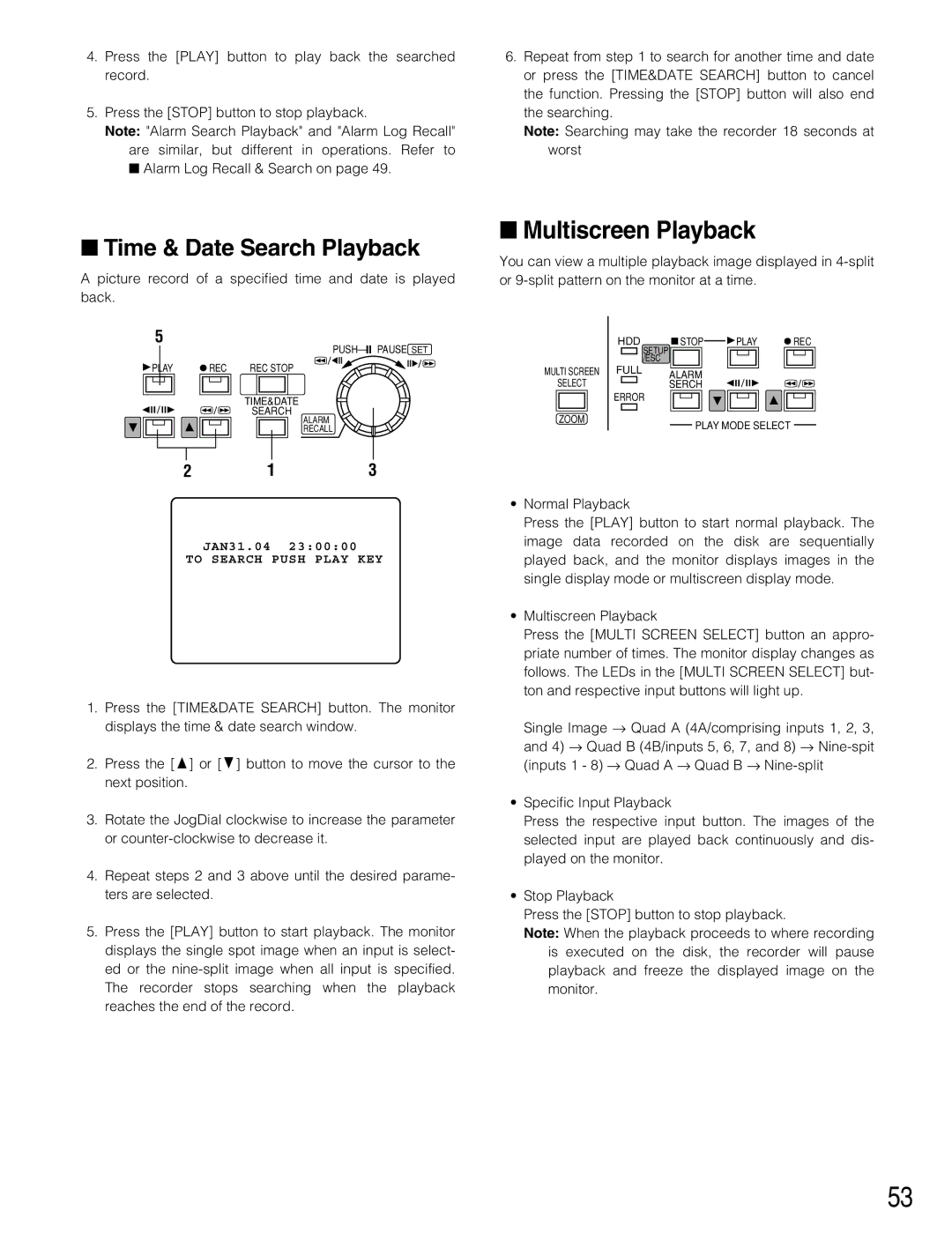 Panasonic WJ-HD220 manual Time & Date Search Playback, Picture record of a specified time and date is played back 