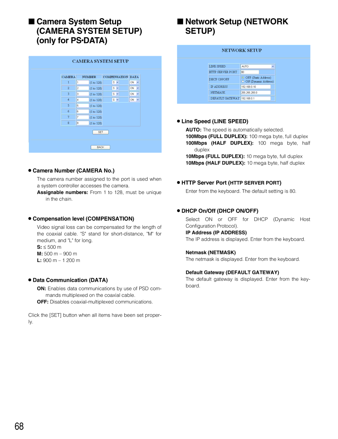 Panasonic WJ-HD220 manual Camera System Setup, Only for Psdata 