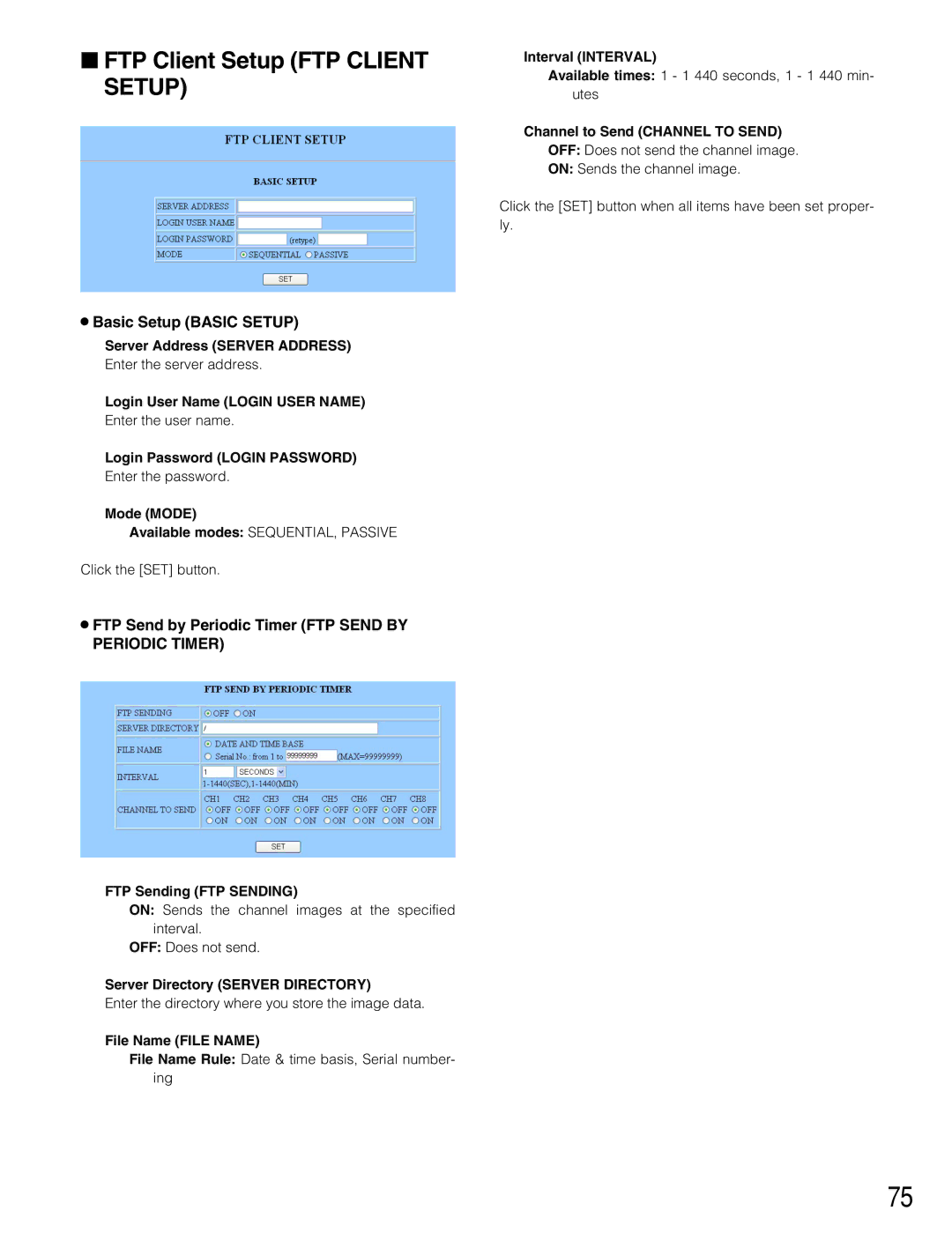 Panasonic WJ-HD220 manual FTP Client Setup FTP Client Setup, Basic Setup Basic Setup 