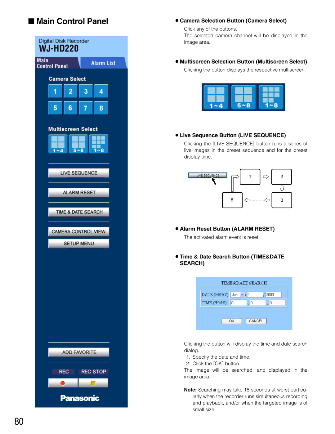 Panasonic WJ-HD220 manual Main Control Panel 