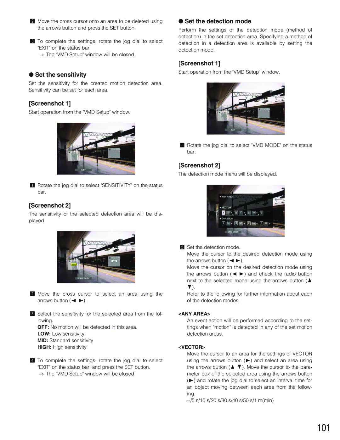 Panasonic WJ-HD309 manual 101, Set the sensitivity, Set the detection mode 