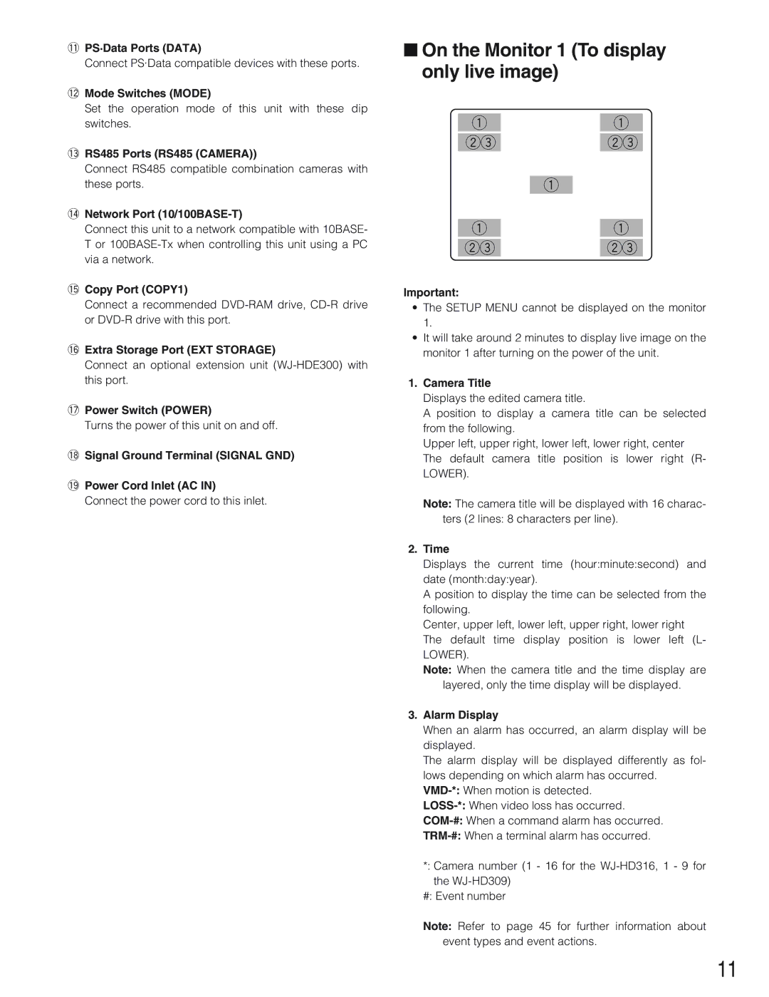 Panasonic WJ-HD309 manual On the Monitor 1 To display only live image 