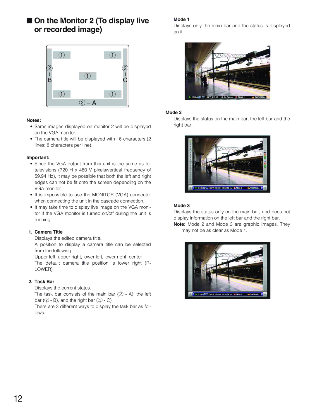 Panasonic WJ-HD309 manual On the Monitor 2 To display live or recorded image, Task Bar, Mode 