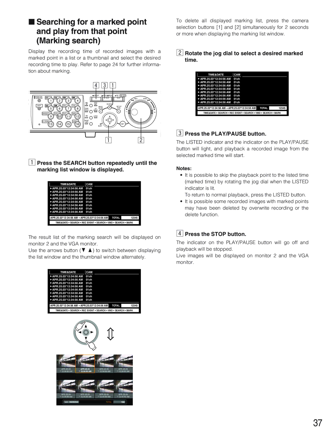 Panasonic WJ-HD309 manual Rotate the jog dial to select a desired marked time, Time&Date Cam 