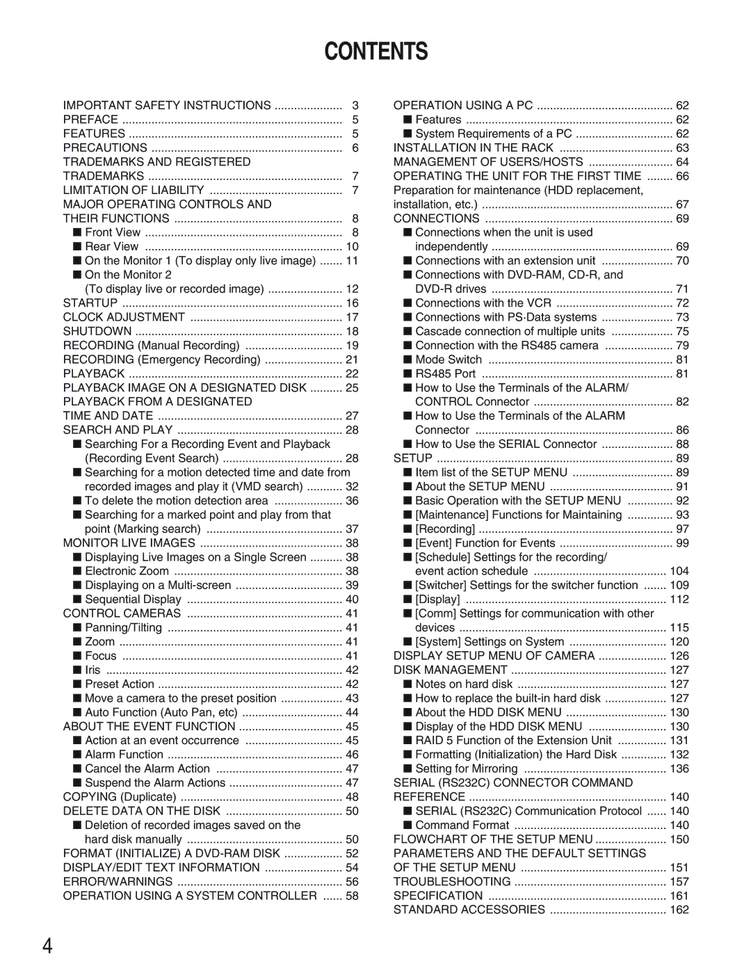 Panasonic WJ-HD309 manual Contents 