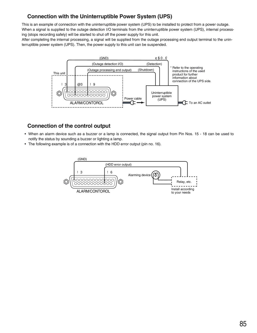 Panasonic WJ-HD309 manual Connection with the Uninterruptible Power System UPS, Connection of the control output 