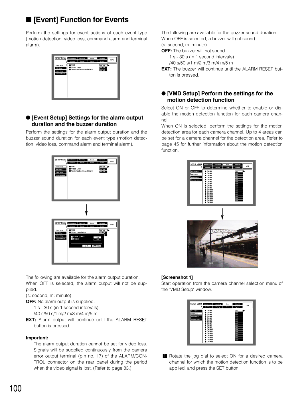 Panasonic WJ-HD309 manual 100, Event Function for Events 