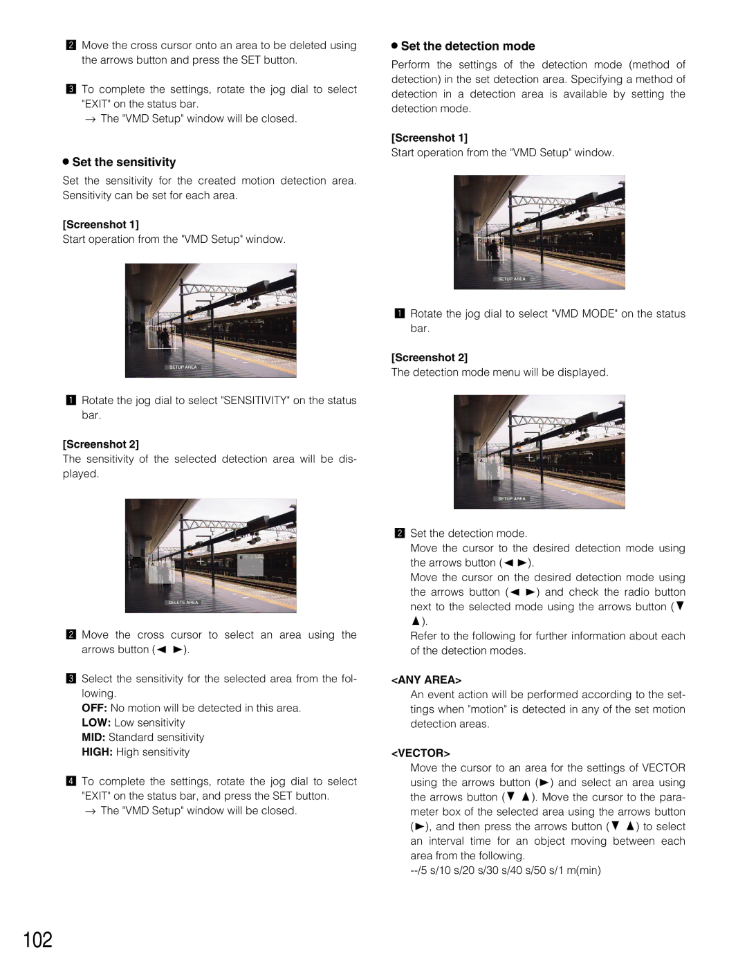 Panasonic WJ-HD309 manual 102, Set the sensitivity, Set the detection mode 