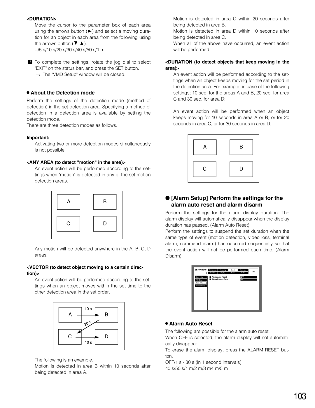 Panasonic WJ-HD309 manual 103, About the Detection mode, Alarm Auto Reset 