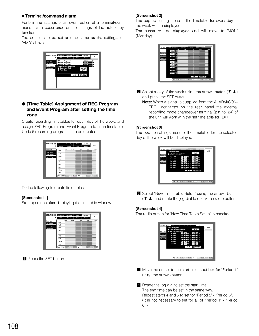 Panasonic WJ-HD309 manual 108, Terminal/command alarm 