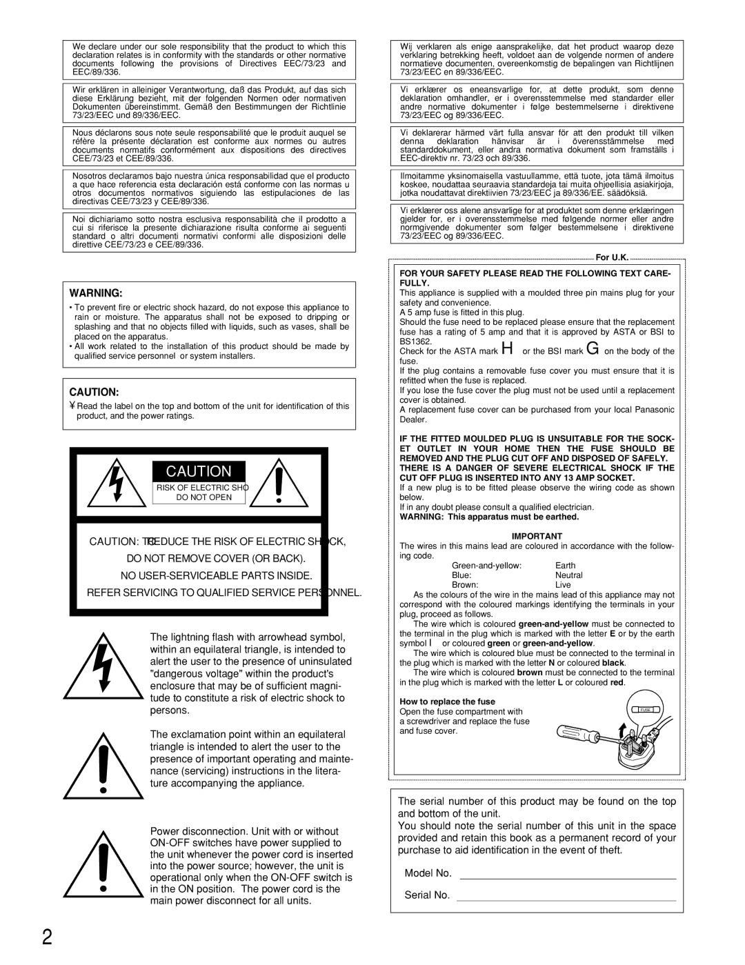 Panasonic WJ-HD309 manual For Your Safety Please Read the Following Text CARE- Fully 