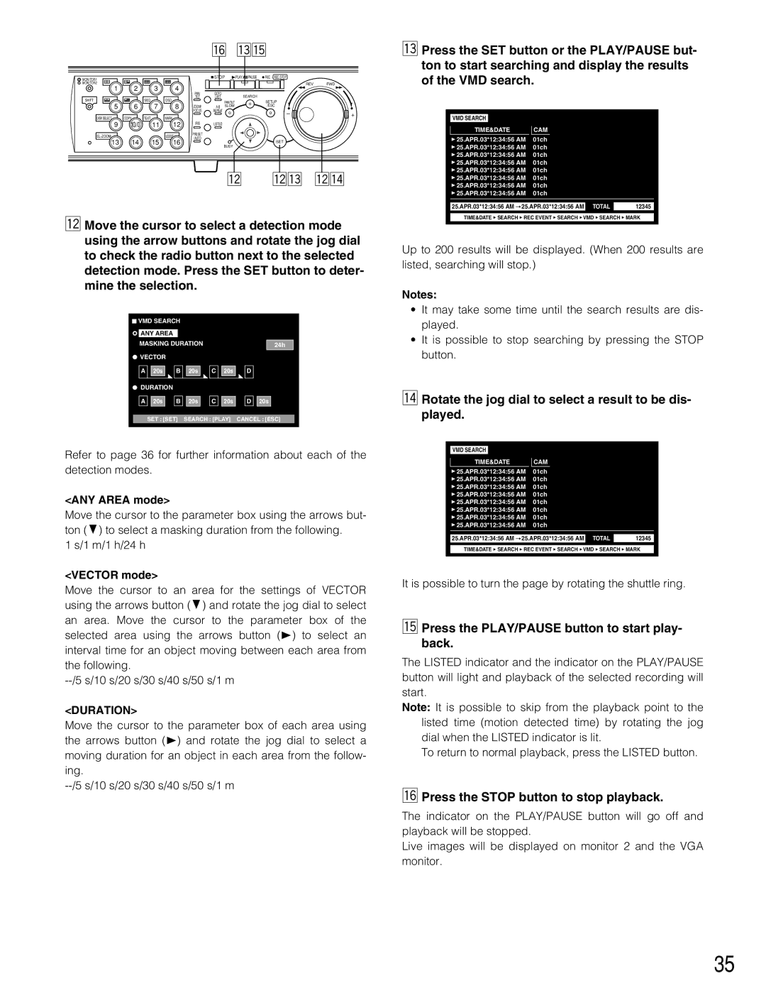 Panasonic WJ-HD309 ⁄4Rotate the jog dial to select a result to be dis- played, ⁄6Press the Stop button to stop playback 