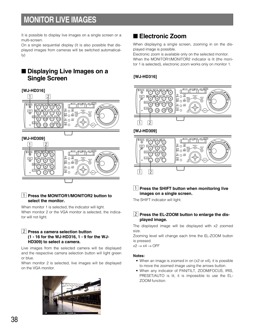 Panasonic WJ-HD309 manual Monitor Live Images, Displaying Live Images on a Single Screen, Electronic Zoom 