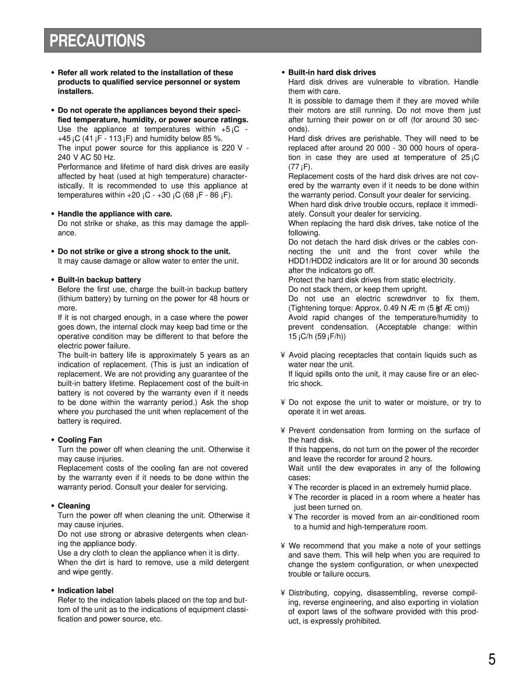 Panasonic WJ-HD309 manual Precautions 