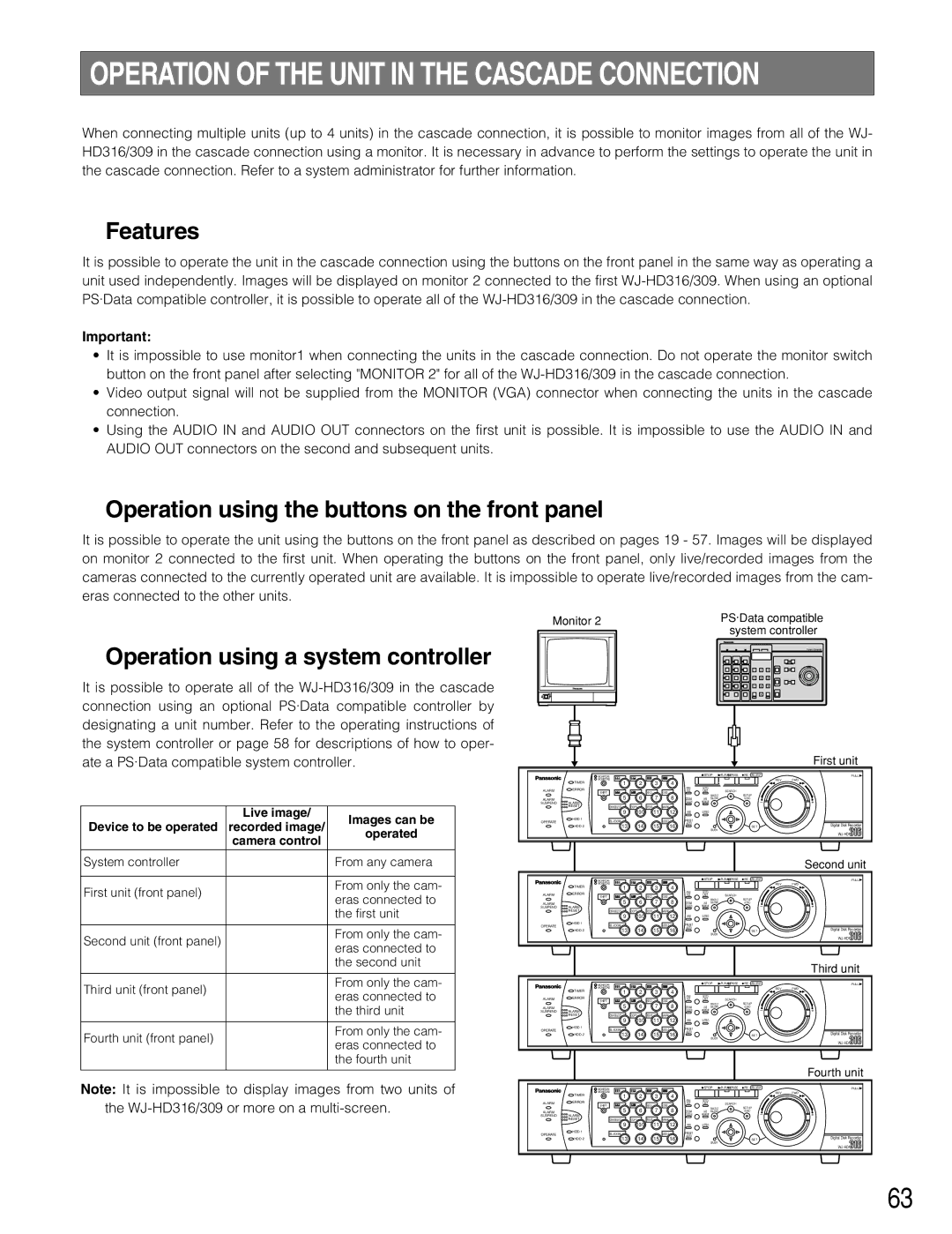 Panasonic WJ-HD309 manual Operation using the buttons on the front panel, Operation using a system controller 