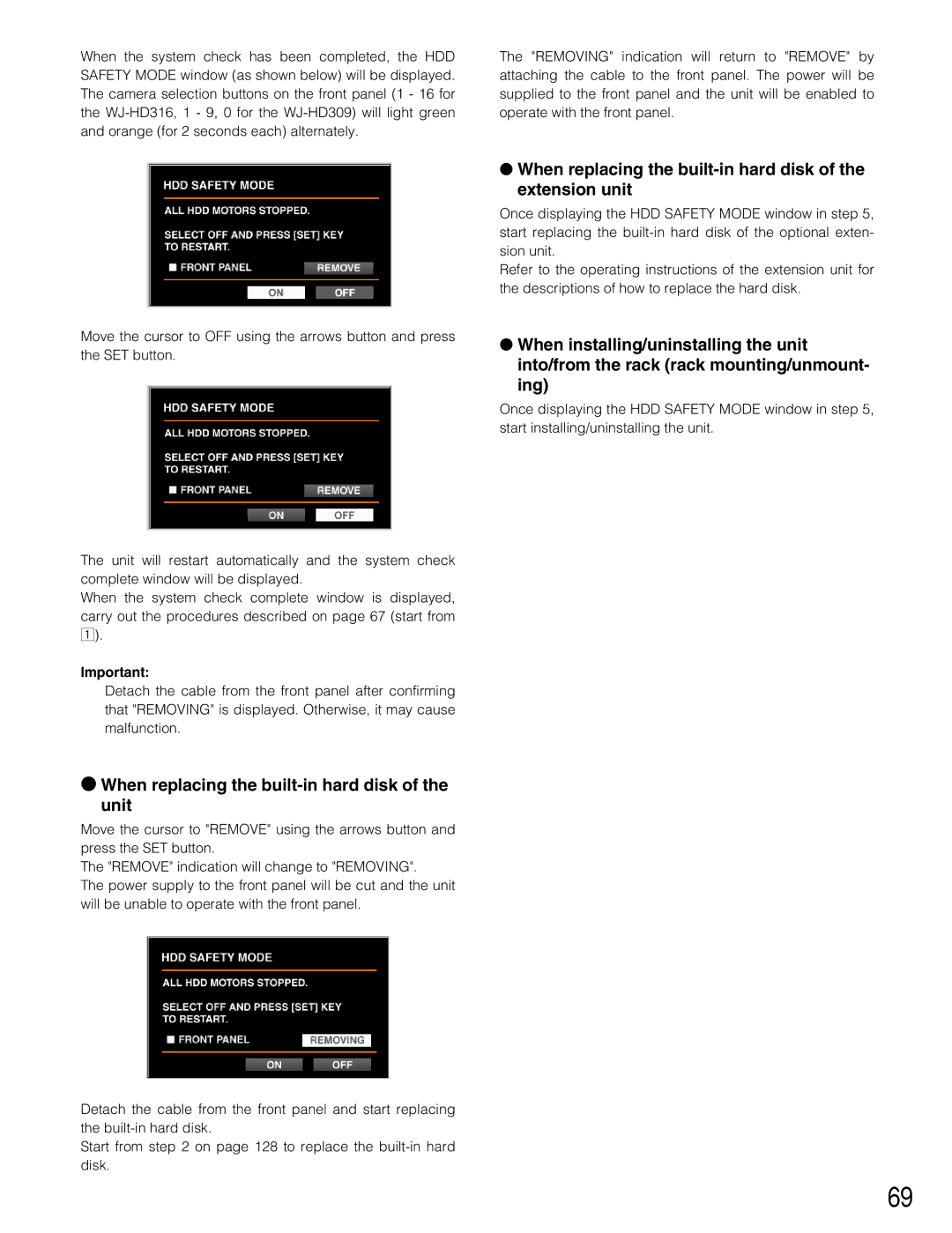 Panasonic WJ-HD309 manual When replacing the built-in hard disk of the unit 