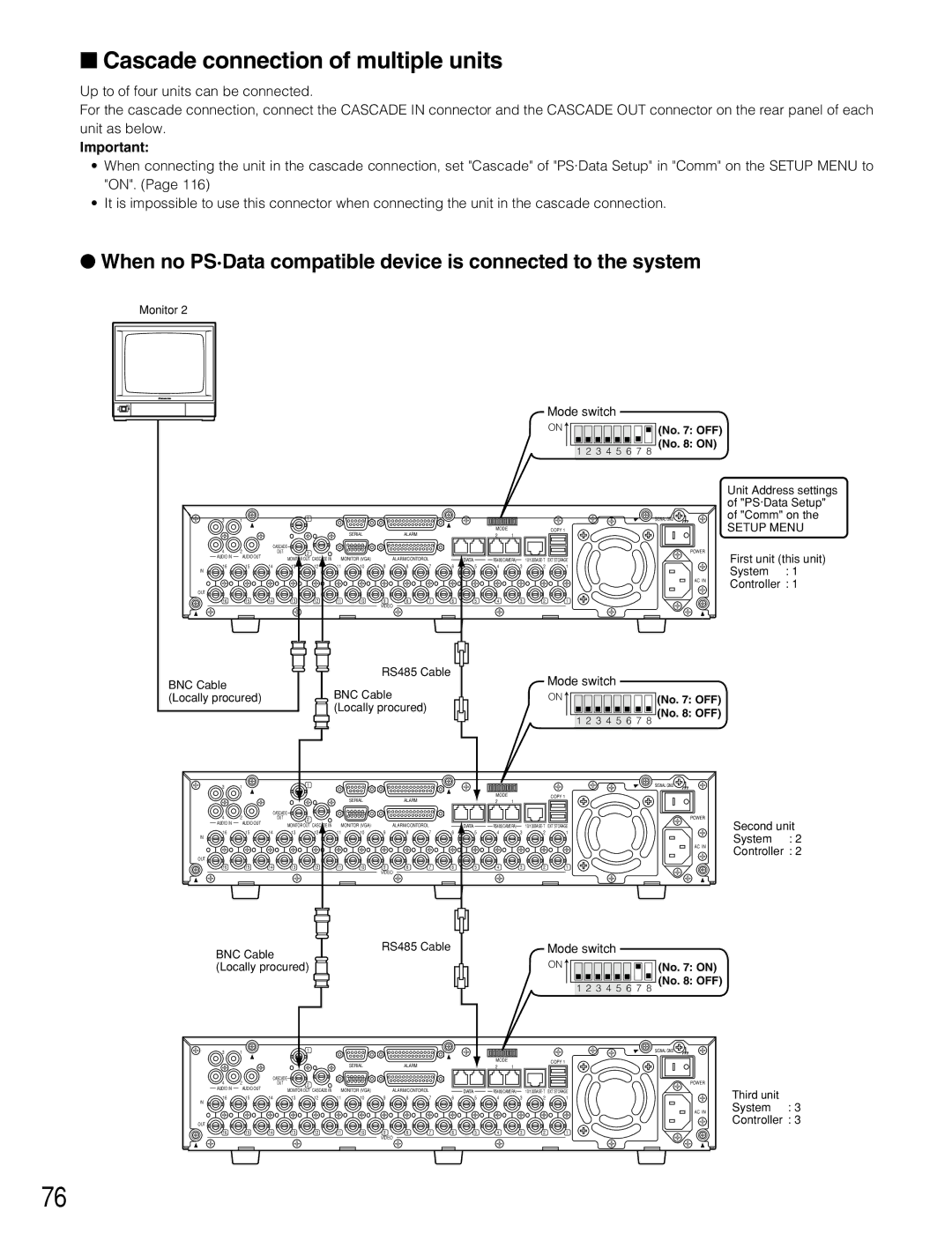 Panasonic WJ-HD309 Cascade connection of multiple units, When no PS·Data compatible device is connected to the system 