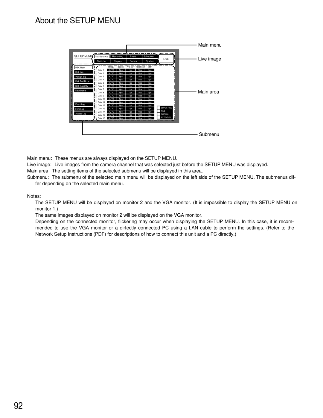 Panasonic WJ-HD309 manual About the Setup Menu, Main menu 