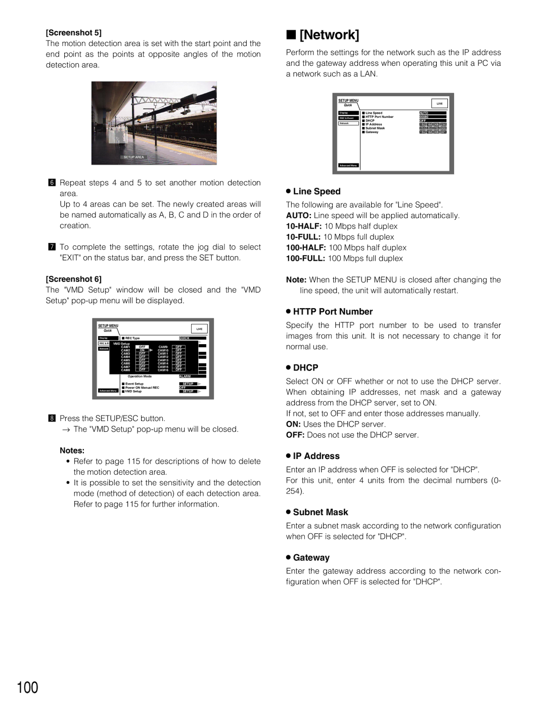 Panasonic WJ-HD309A, WJ-HD316A operating instructions 100, Network 