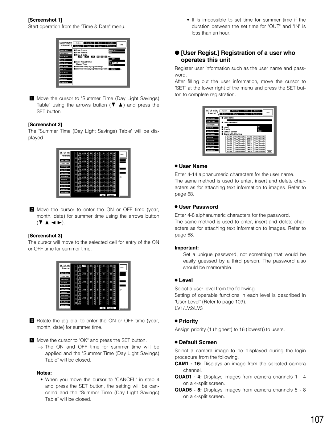 Panasonic WJ-HD316A, WJ-HD309A operating instructions 107, User Regist. Registration of a user who operates this unit 