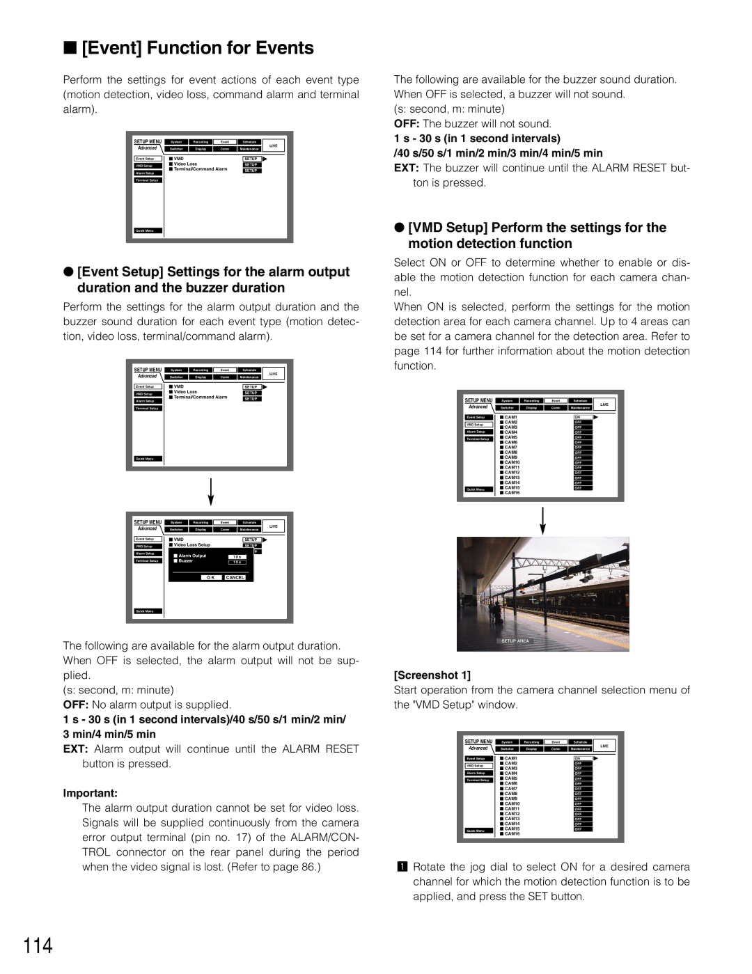 Panasonic WJ-HD309A, WJ-HD316A operating instructions 114, Event Function for Events 