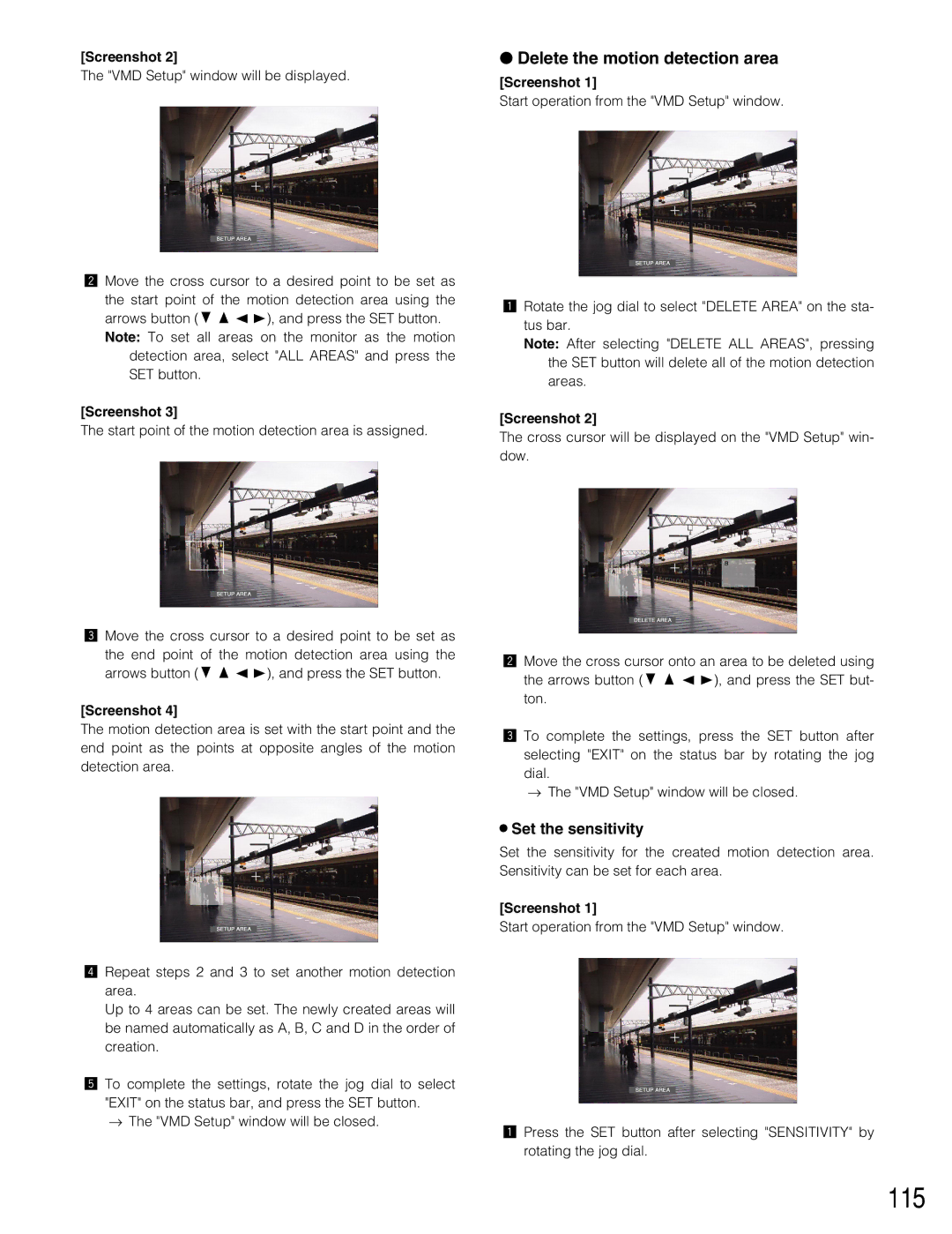 Panasonic WJ-HD316A, WJ-HD309A operating instructions 115, Delete the motion detection area, Set the sensitivity 