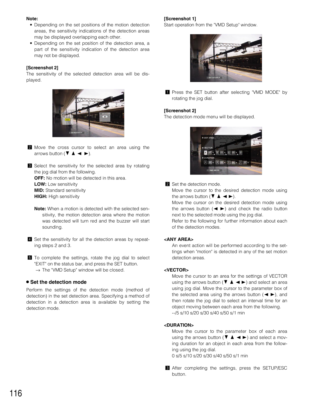 Panasonic WJ-HD309A, WJ-HD316A operating instructions 116, Set the detection mode 