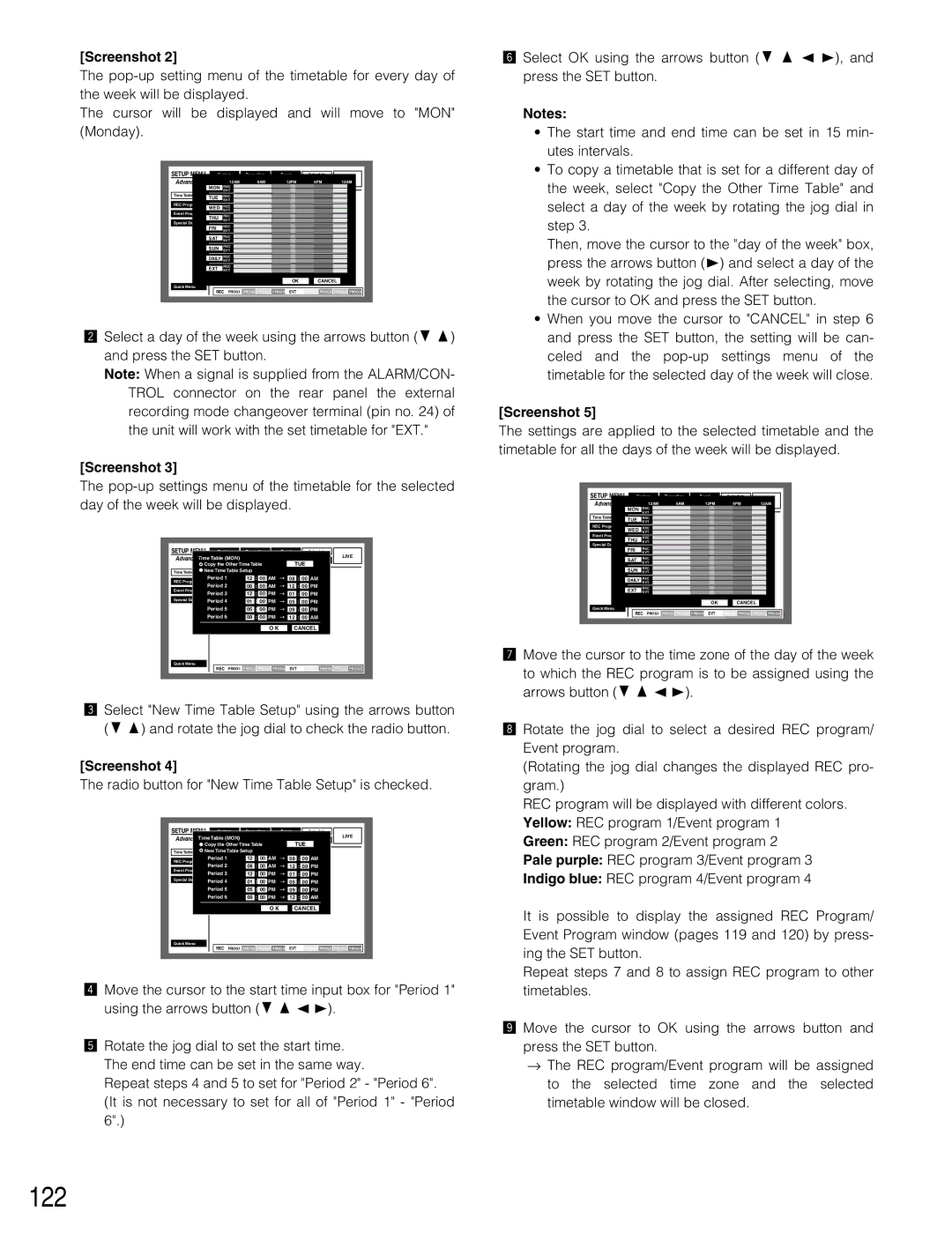 Panasonic WJ-HD309A, WJ-HD316A operating instructions 122, Radio button for New Time Table Setup is checked 