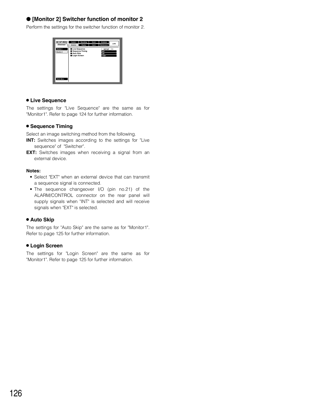 Panasonic WJ-HD309A, WJ-HD316A operating instructions 126, Monitor 2 Switcher function of monitor 