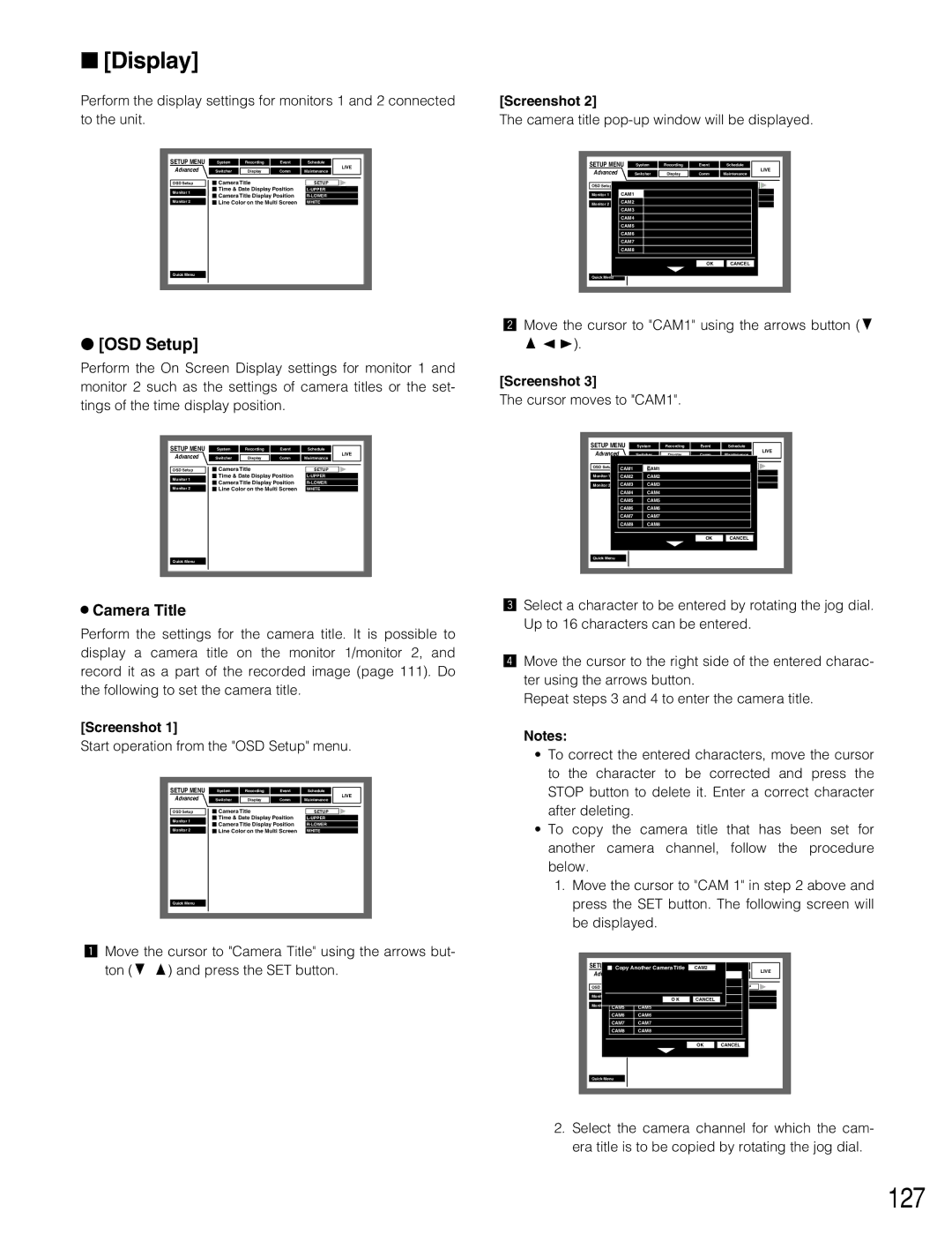 Panasonic WJ-HD316A, WJ-HD309A operating instructions 127, OSD Setup 