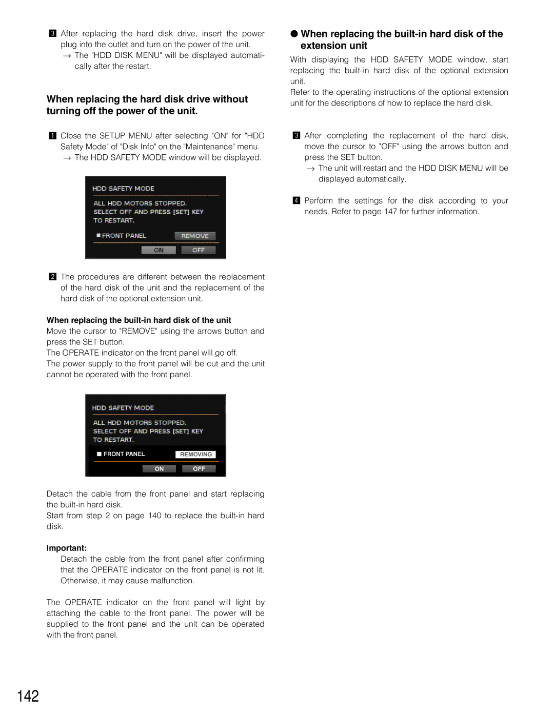 Panasonic WJ-HD309A, WJ-HD316A operating instructions 142, When replacing the built-in hard disk of the unit 