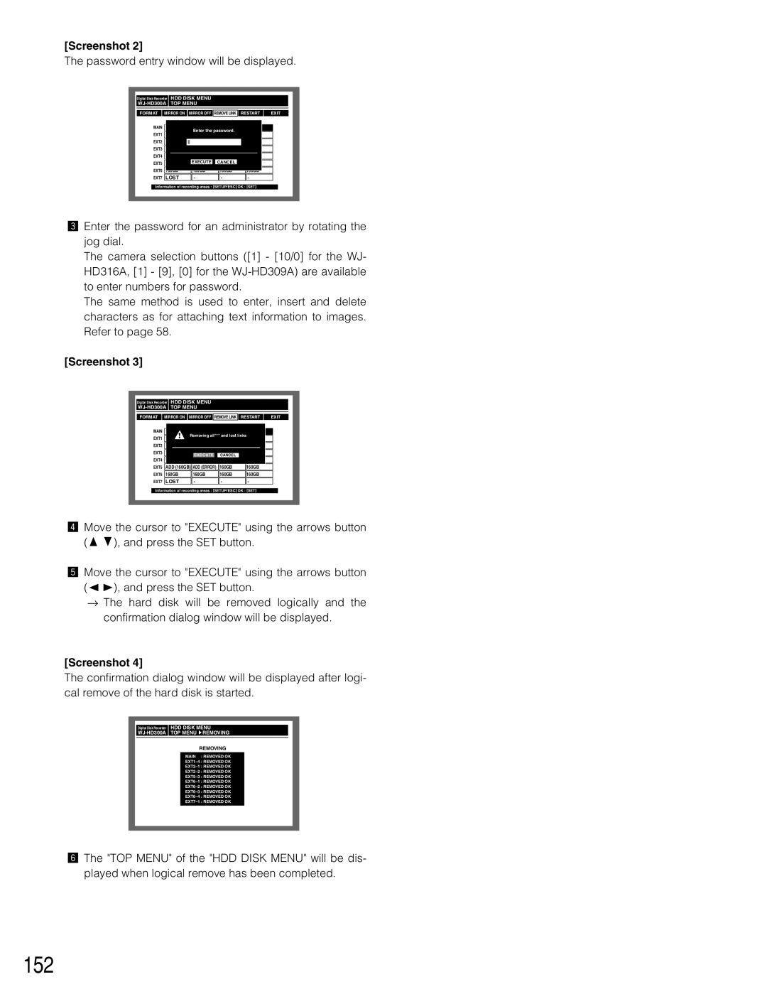 Panasonic WJ-HD309A, WJ-HD316A operating instructions 152, WJ-HD300A TOP Menu Removing 