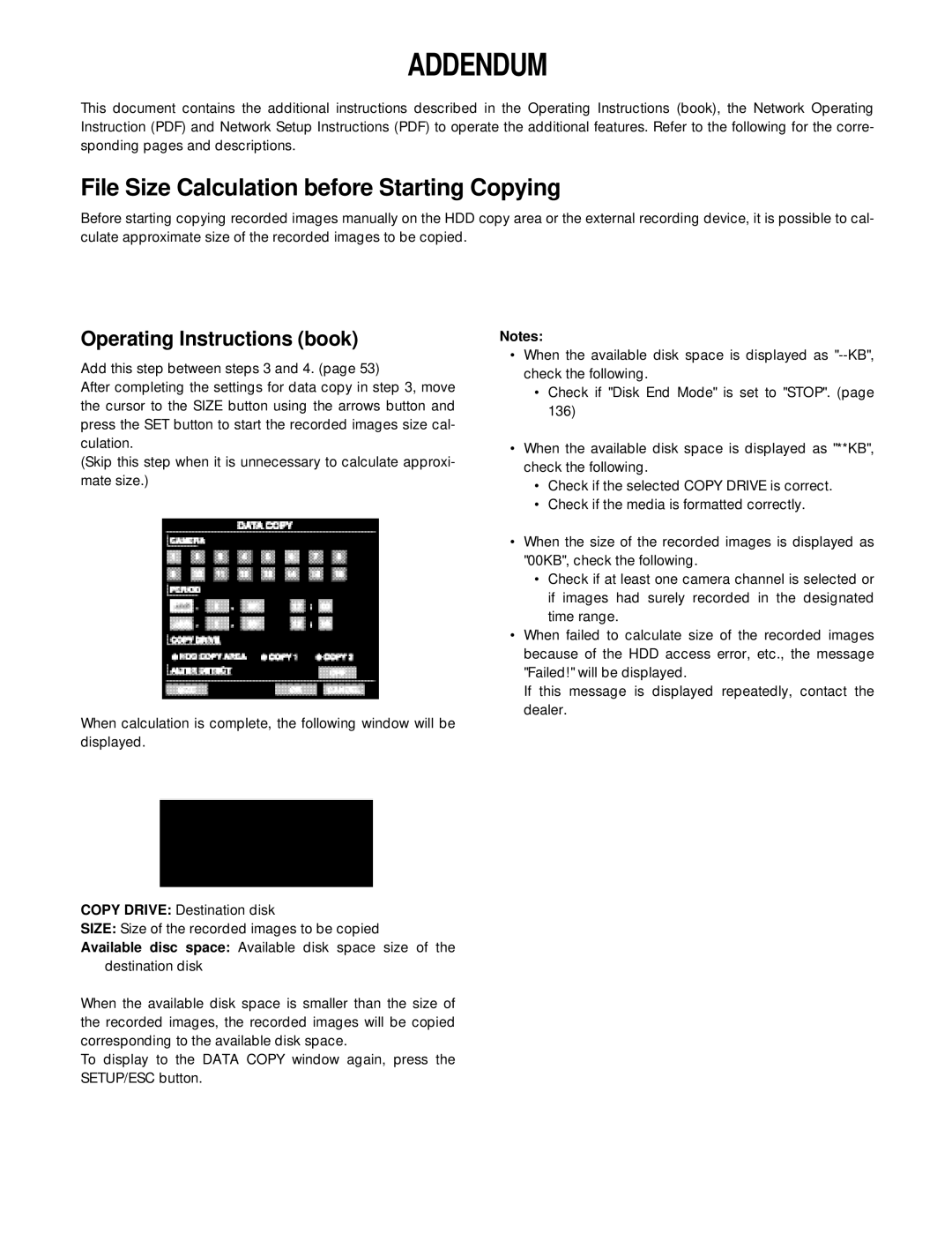 Panasonic WJ-HD316A, WJ-HD309A File Size Calculation before Starting Copying, Operating Instructions book 